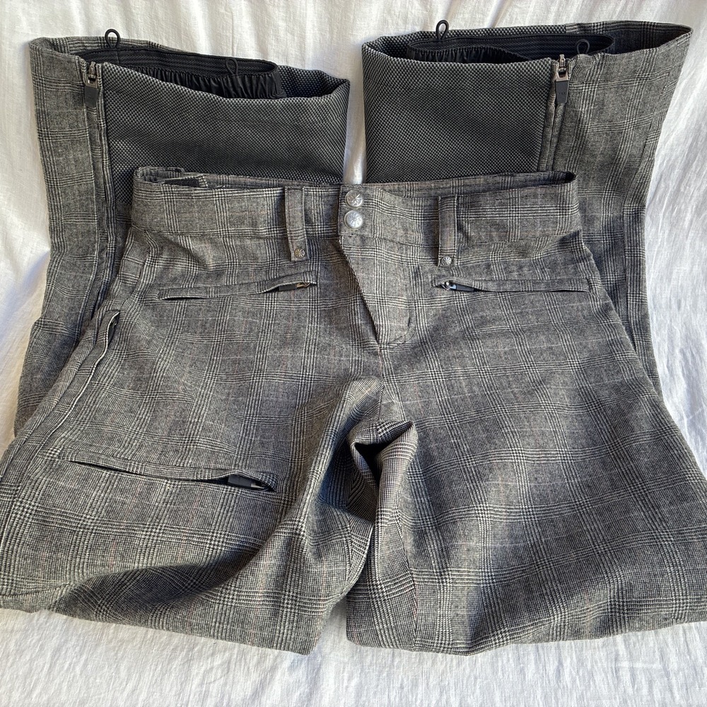 New ATHLETA Schoeller Women's Ski Snow Pants 6 Medium Wool Blend Gray Plaid NWT